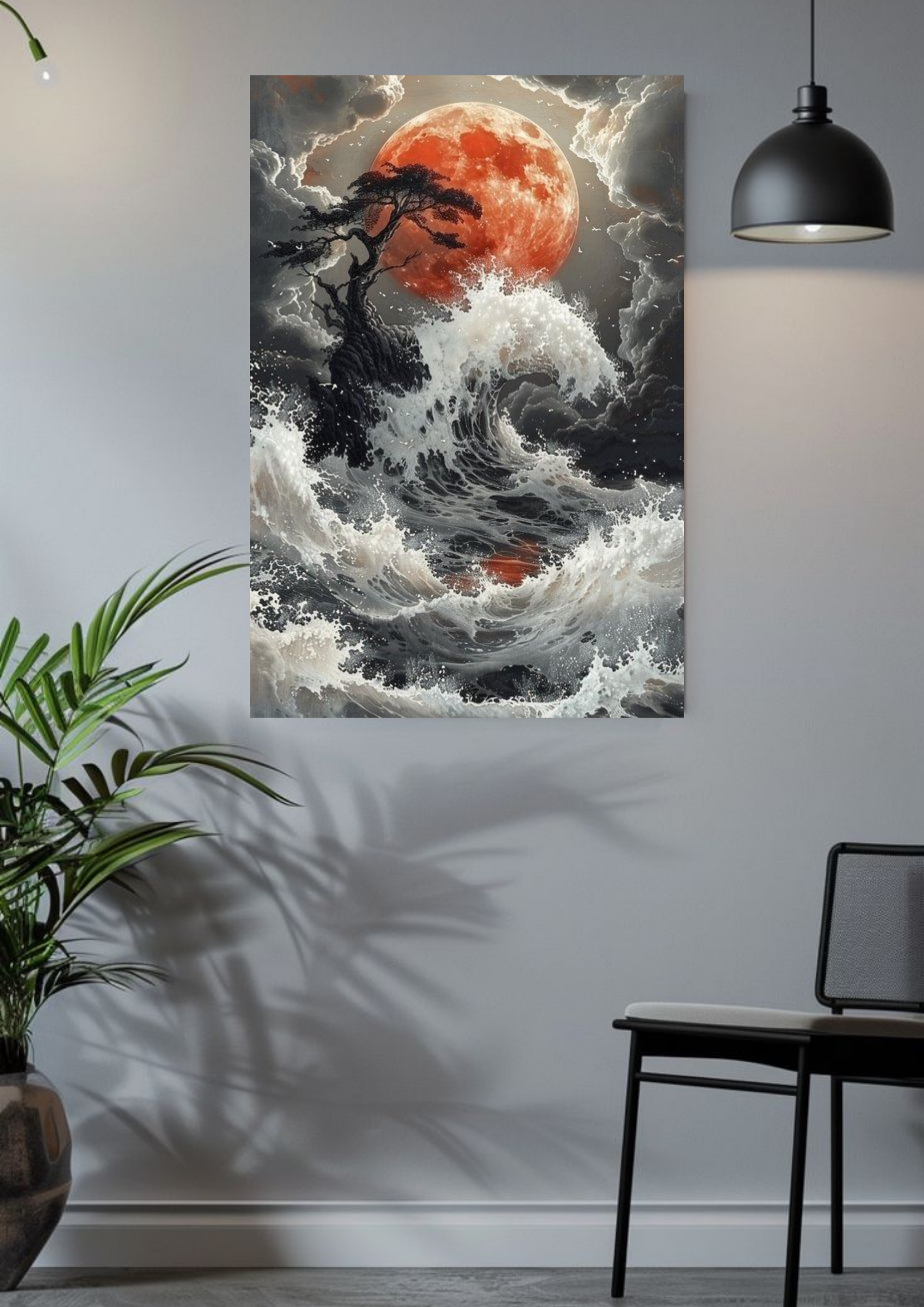 Crimson Moon Wave Poster