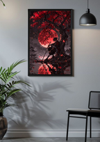 Scarlet Solitude Poster – Crimson Moon Samurai Art