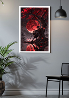 Scarlet Solitude Poster – Crimson Moon Samurai Art