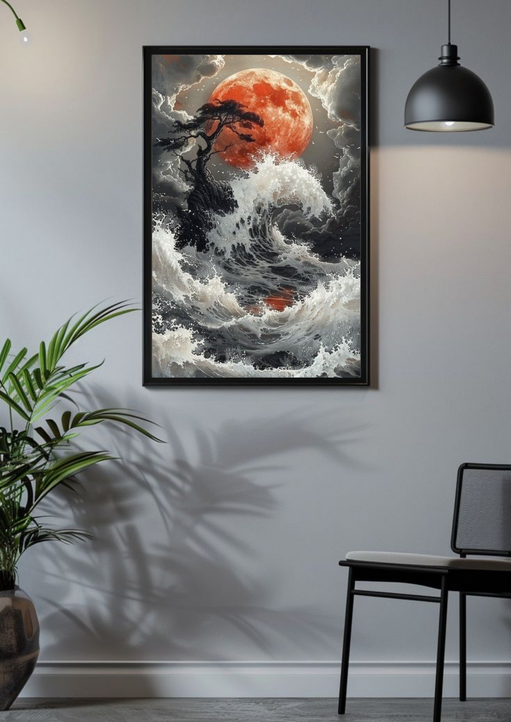 Crimson Moon Wave Poster