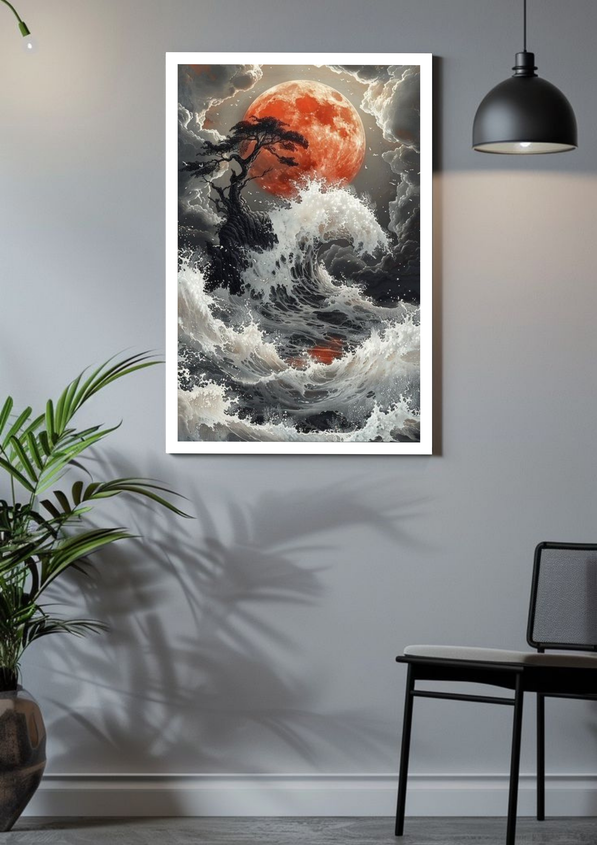 Crimson Moon Wave Poster