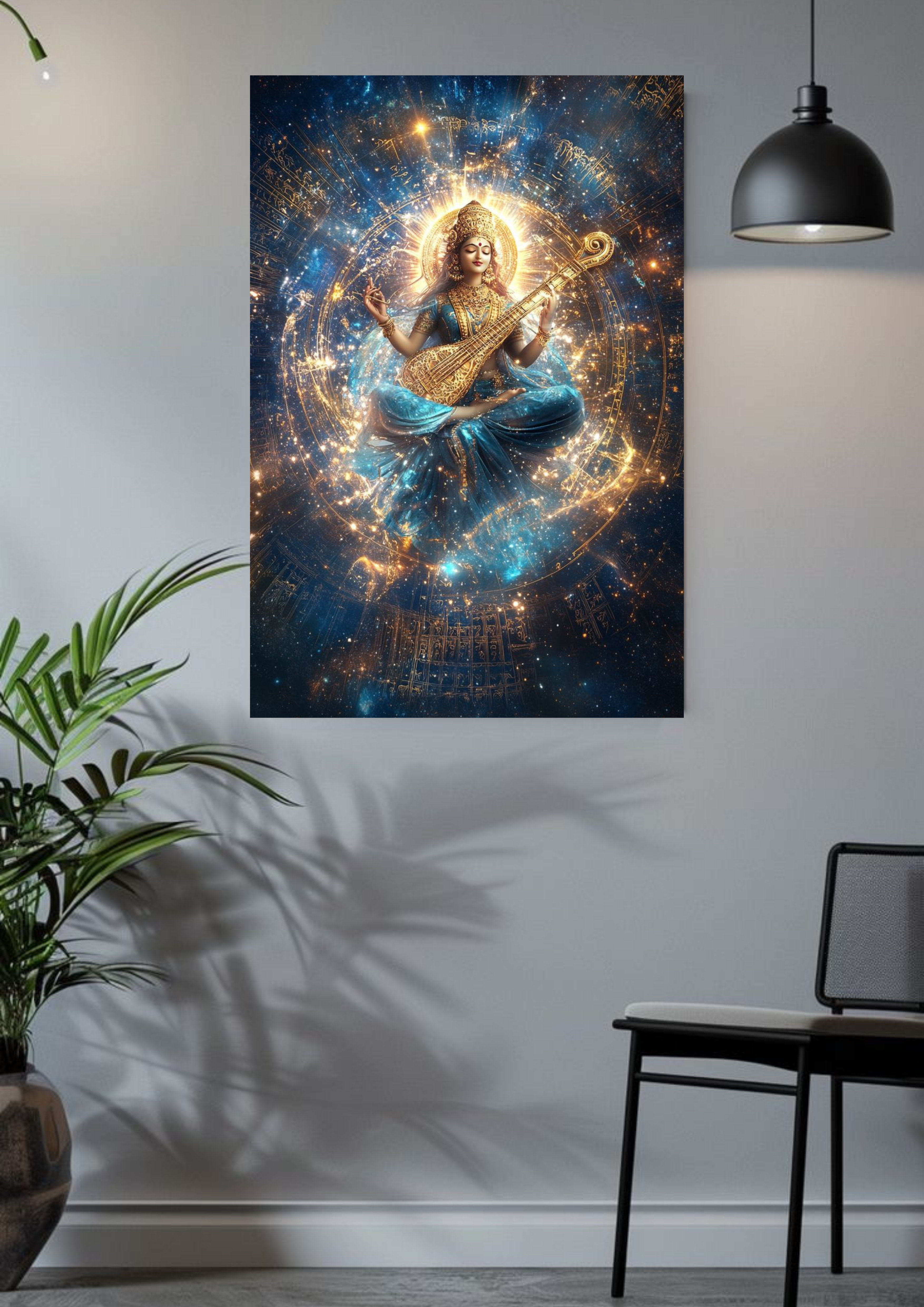 Goddess Saraswati in Cosmic Harmony – Divine Poster