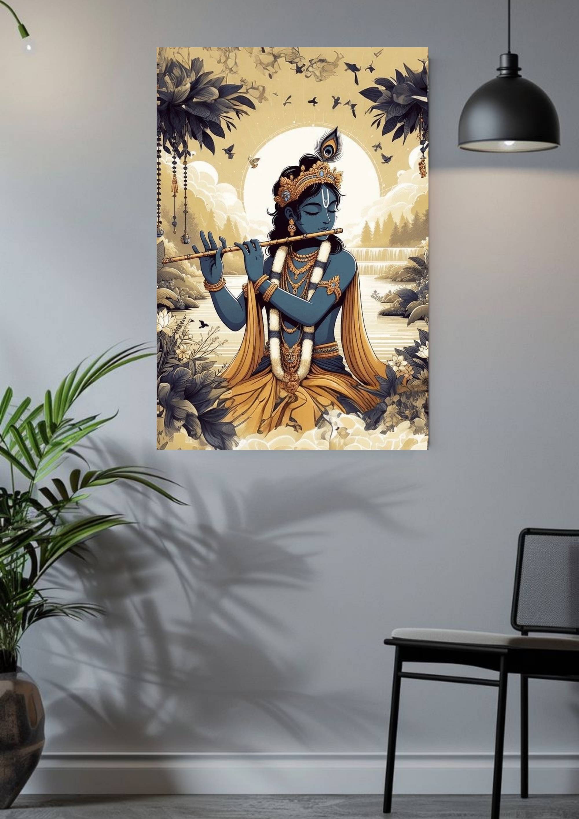 Krishna in Vrindavan Bliss – Divine Flute Harmony Poster
