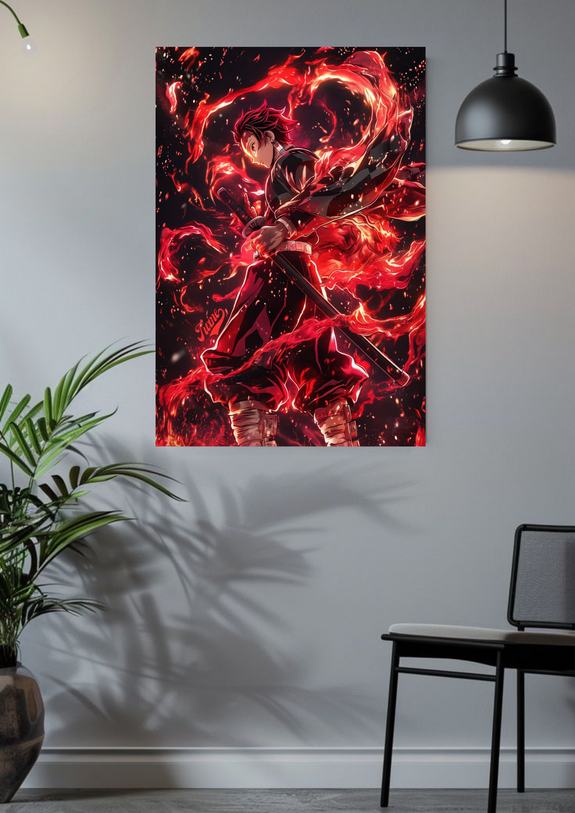 Flame of Resolve Poster – Tanjiro Kamado Fire Aura Art