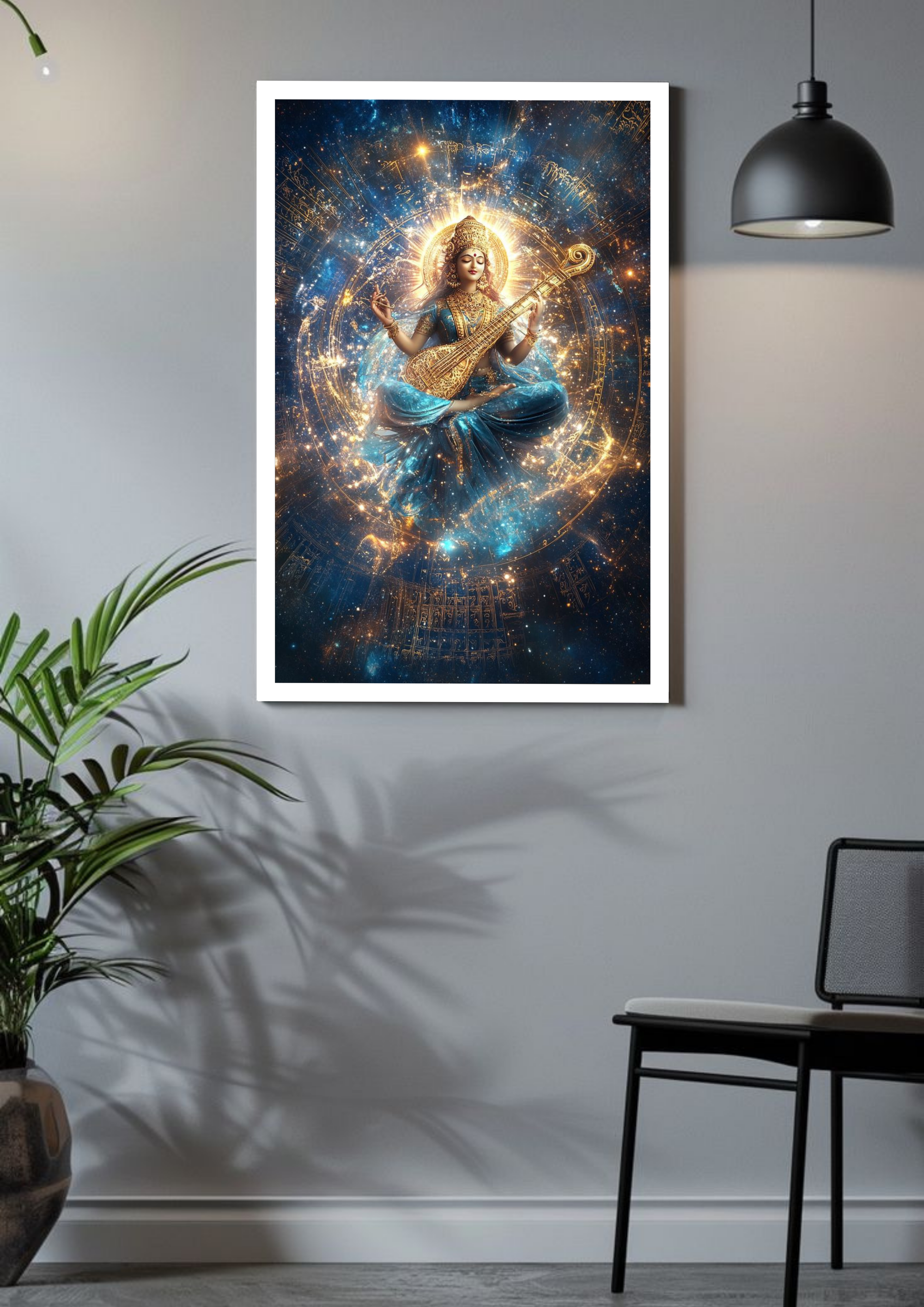 Goddess Saraswati in Cosmic Harmony – Divine Poster