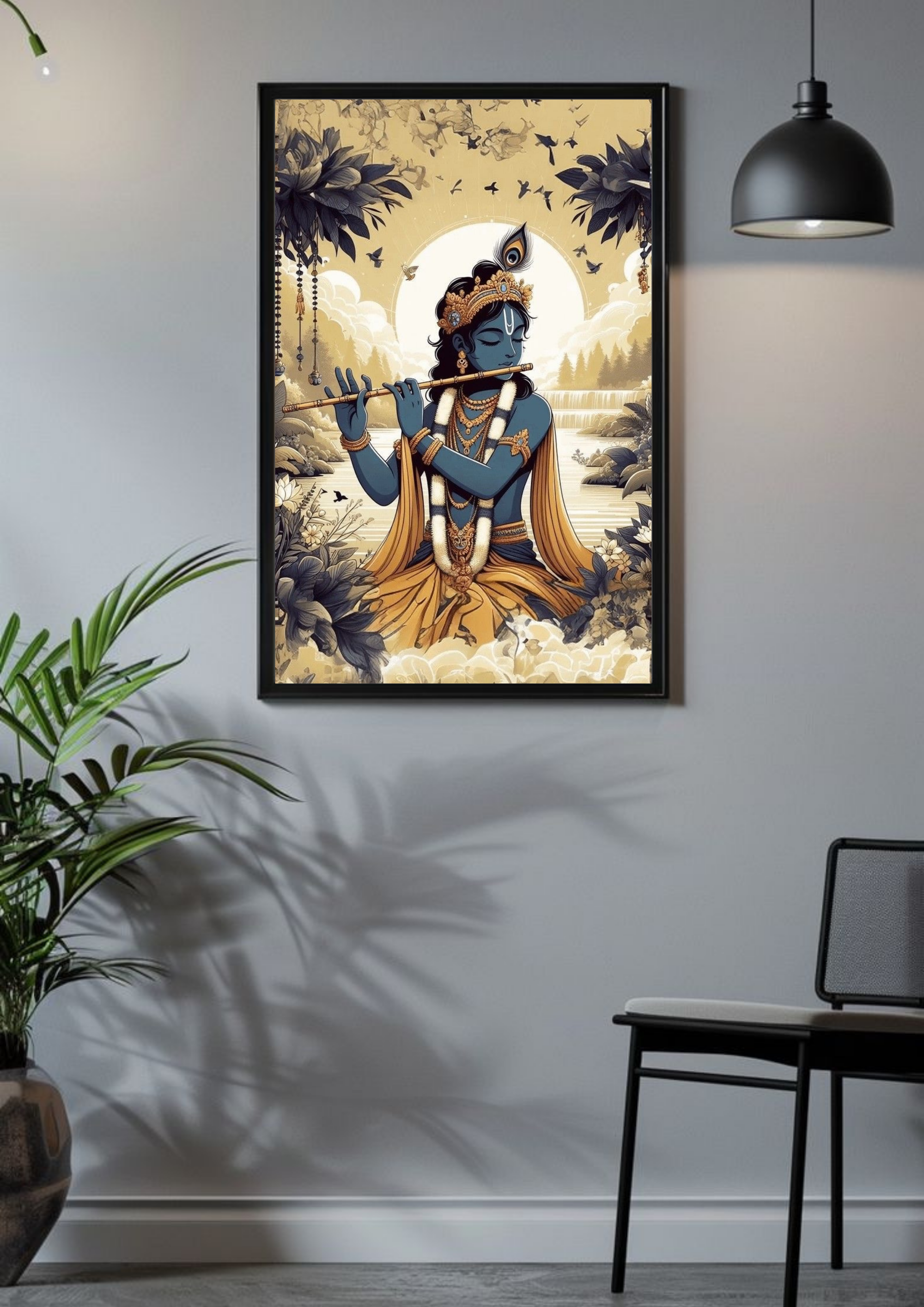 Krishna in Vrindavan Bliss – Divine Flute Harmony Poster