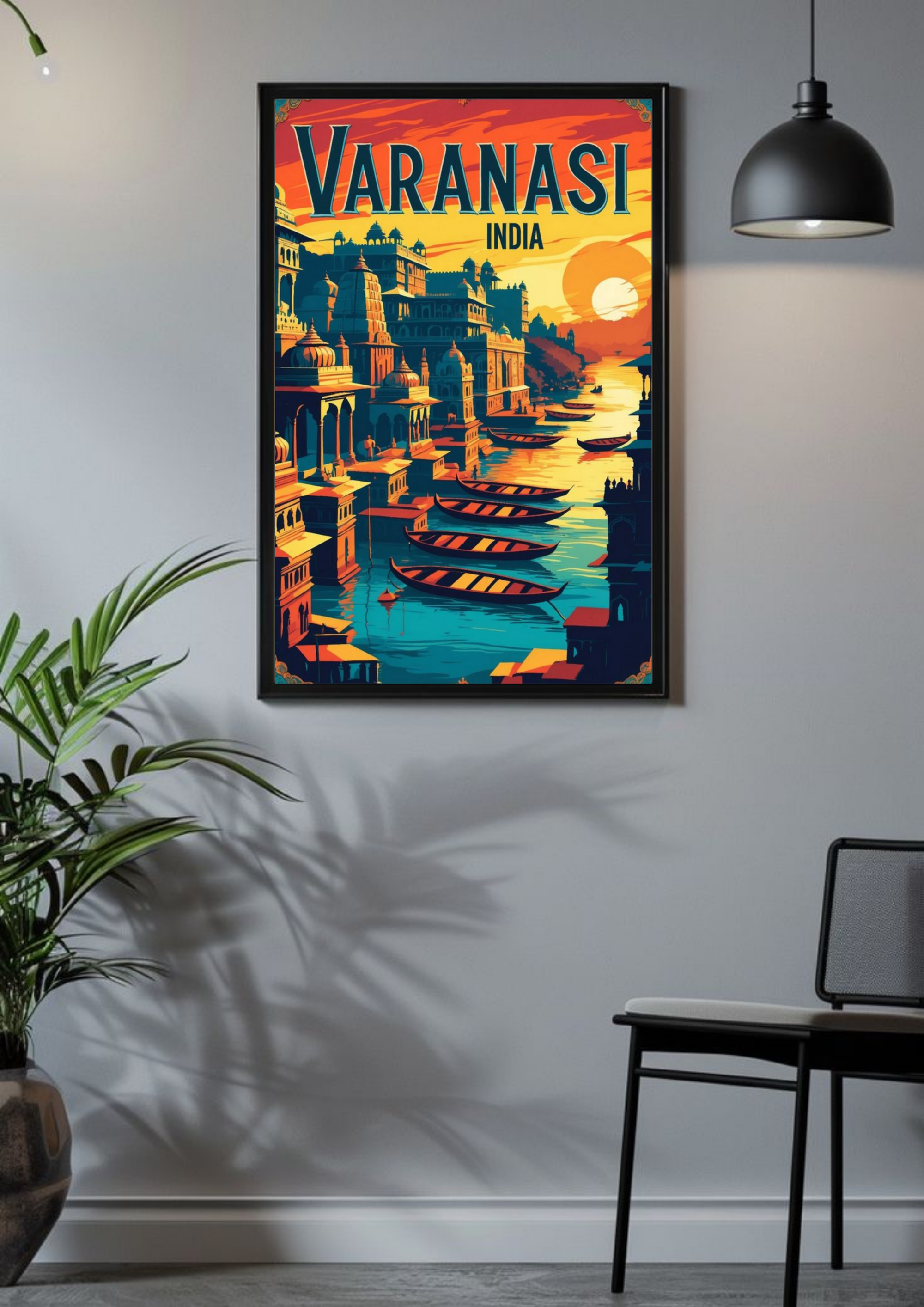 Varanasi Sunset over Ghats – Spiritual India Poster