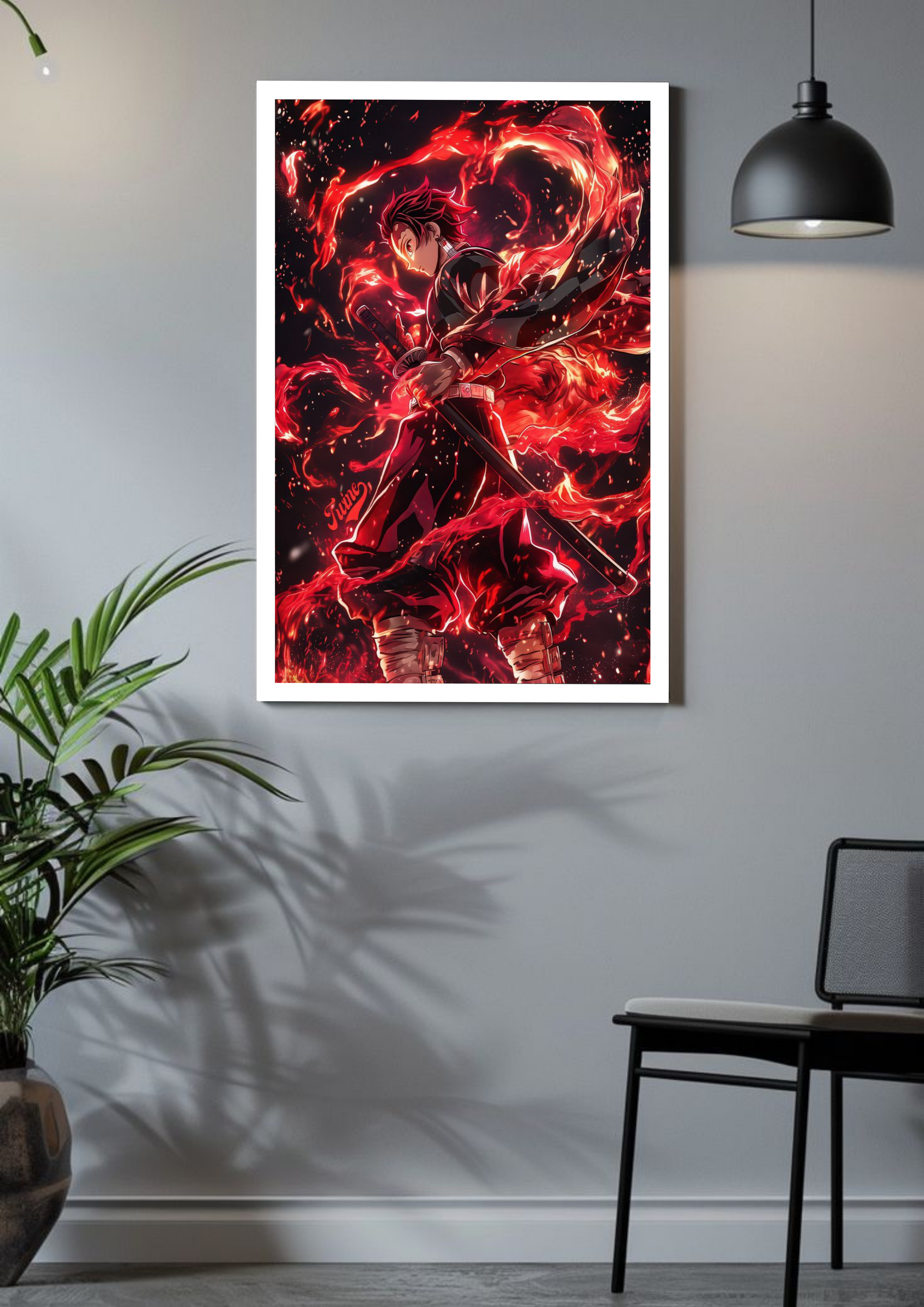 Flame of Resolve Poster – Tanjiro Kamado Fire Aura Art