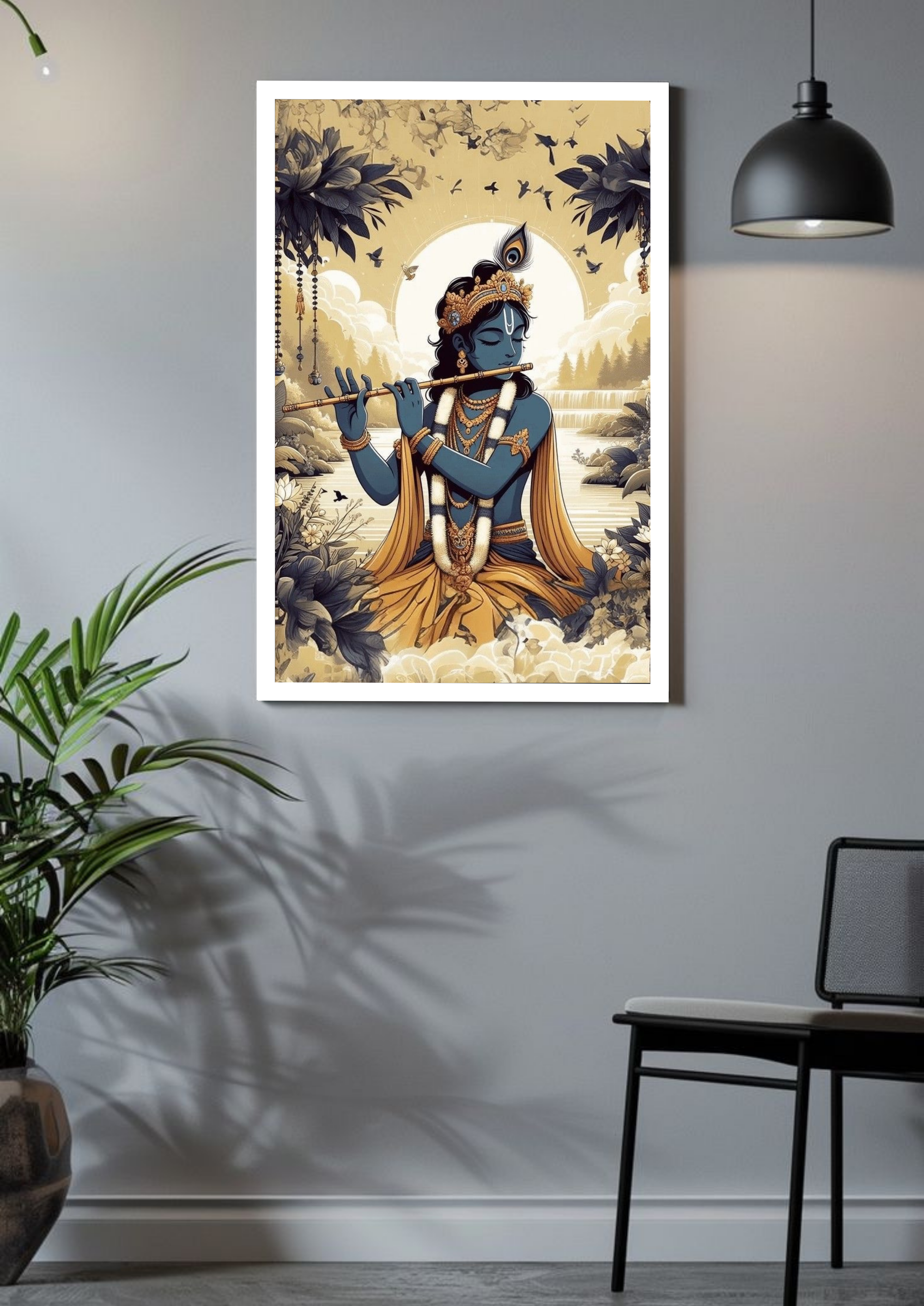 Krishna in Vrindavan Bliss – Divine Flute Harmony Poster