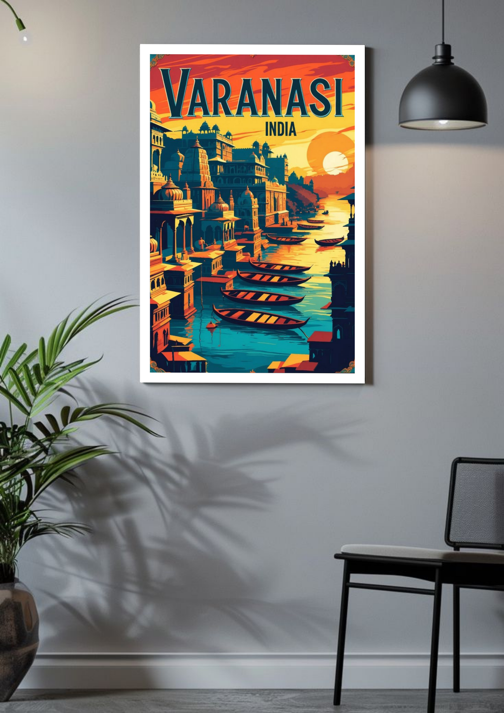 Varanasi Sunset over Ghats – Spiritual India Poster