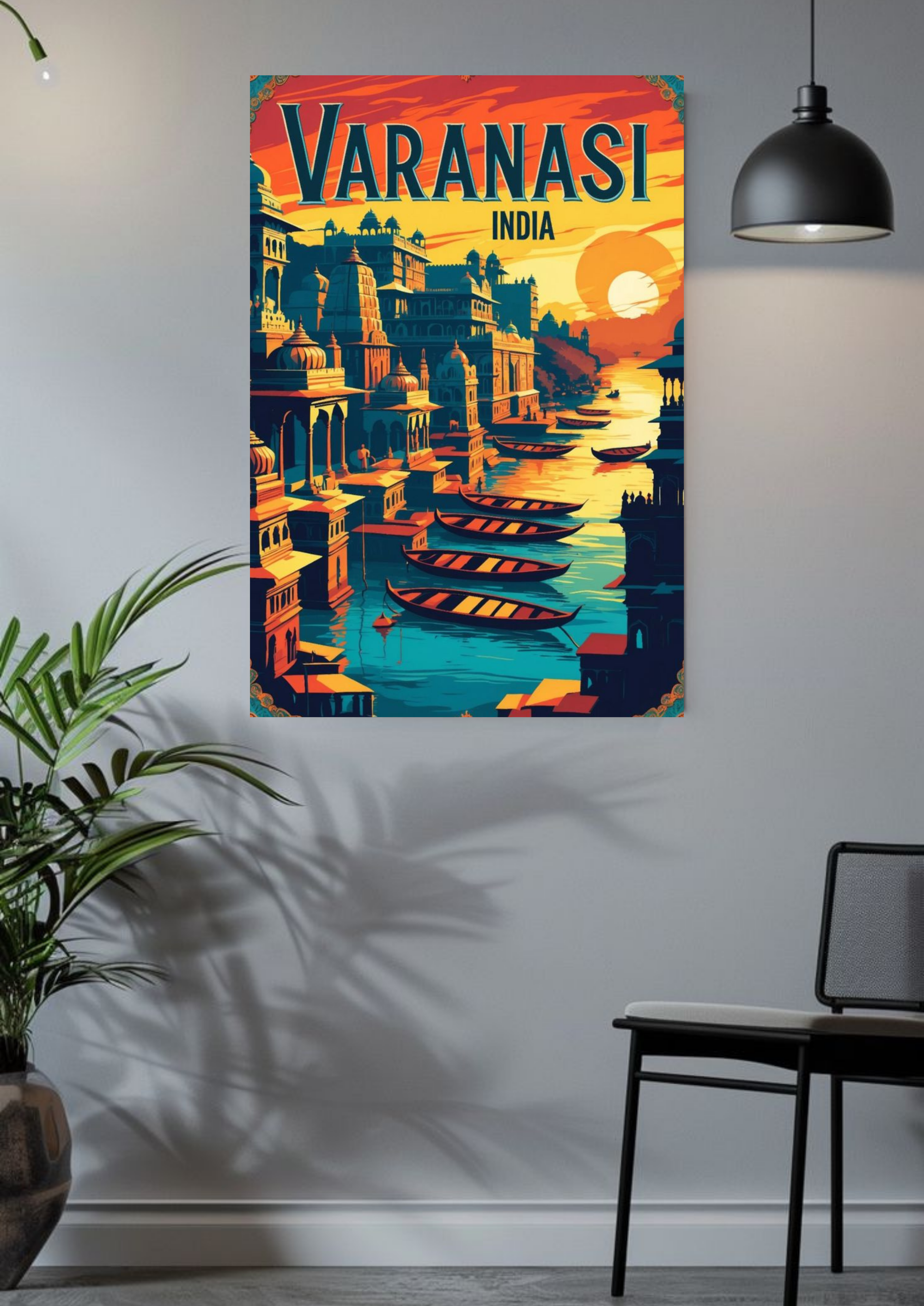 Varanasi Sunset over Ghats – Spiritual India Poster