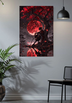 Scarlet Solitude Poster – Crimson Moon Samurai Art